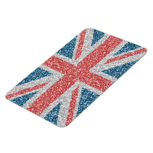 Coola trendig U.K. Union Jack flagga faux glitter Magnet
