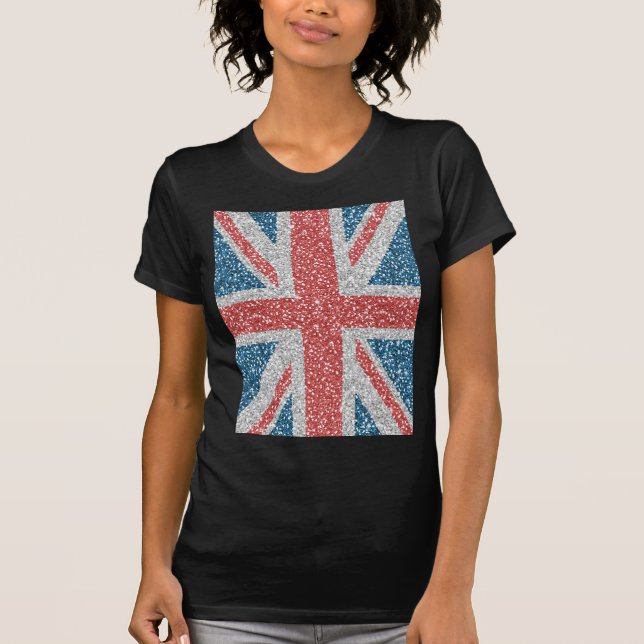 Coola trendig U.K. Union Jack flagga faux glitter Tee (Framsida)