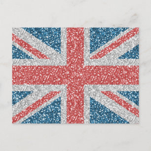 Coola trendig U.K. Union Jack flagga faux glitter Vykort