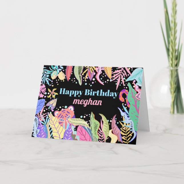 Coola Trendig Vattenfärg Tropical Jungle Birthday Kort (Framsida)
