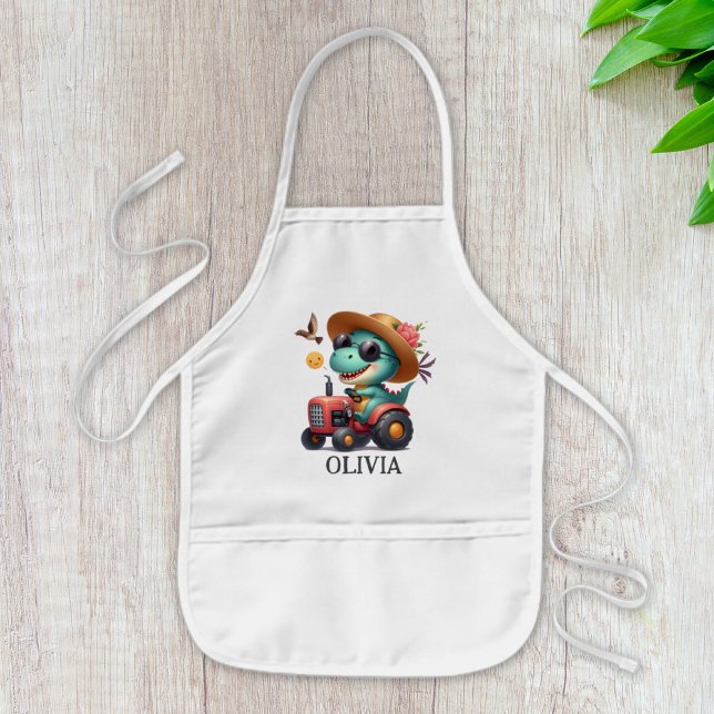 Coola Trex Dinosaur Farmer Farmer Red Tractor Barnförkläde (Skapare uppladdad)