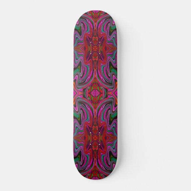 Coola Trippy Magenta, Red and Grönt Vågigt Mönster Mini Skateboard Bräda 18,5 Cm (Framsida)