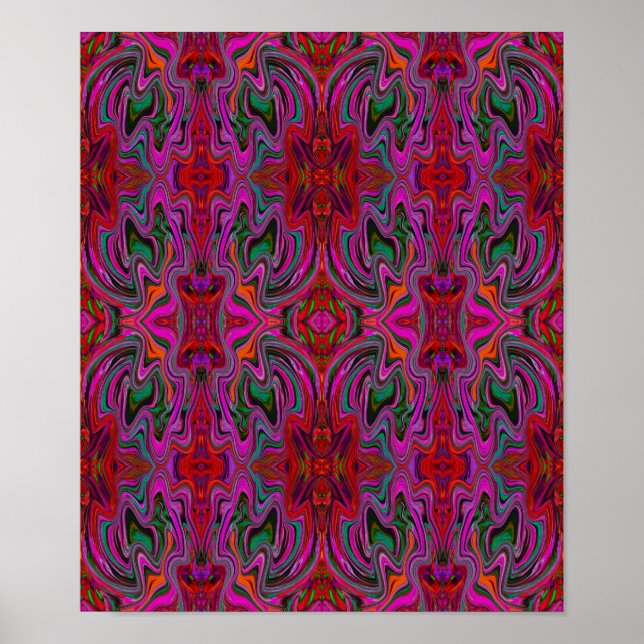 Coola Trippy Magenta, Red and Grönt Vågigt Mönster Poster (Framsidan)