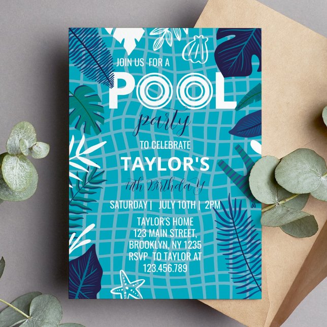 Coola Tropical Bassäng Boy Birthday-inbjudan Inbjudningar (Skapare uppladdad)