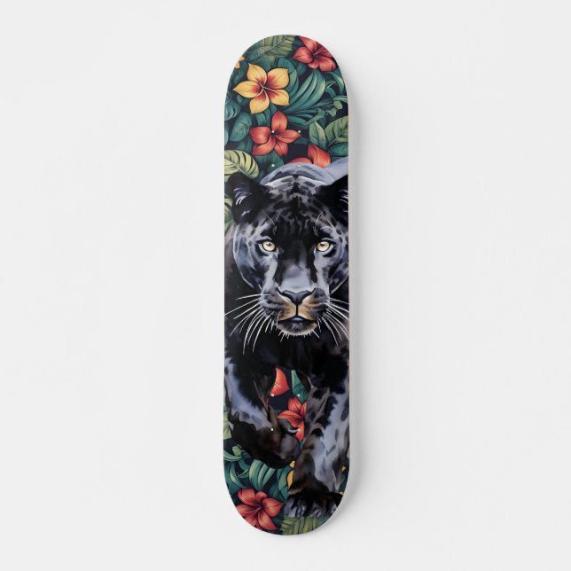 Coola Tropical Blommigt Panther's Head Skateboard (Framsida)