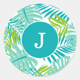 Coola Tropical Lövs Monogrammed Runt Klistermärke