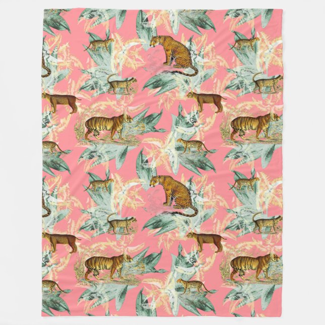 Coola Tropical Safari Vild katt Tiger Rosa Fleecefilt (Framsidan)