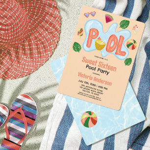 Coola Tropical Summer Bassäng Party Sweet 16:e inb Inbjudningar