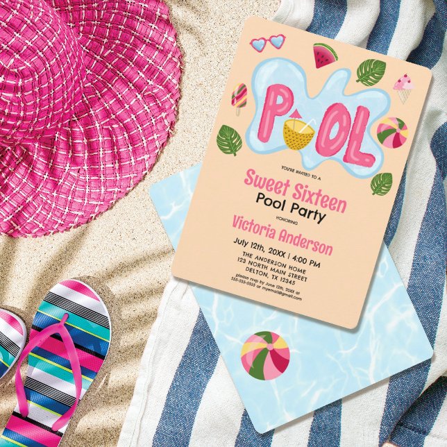 Coola Tropical Summer Bassäng Party Sweet 16 Inbjudningar (Skapare uppladdad)