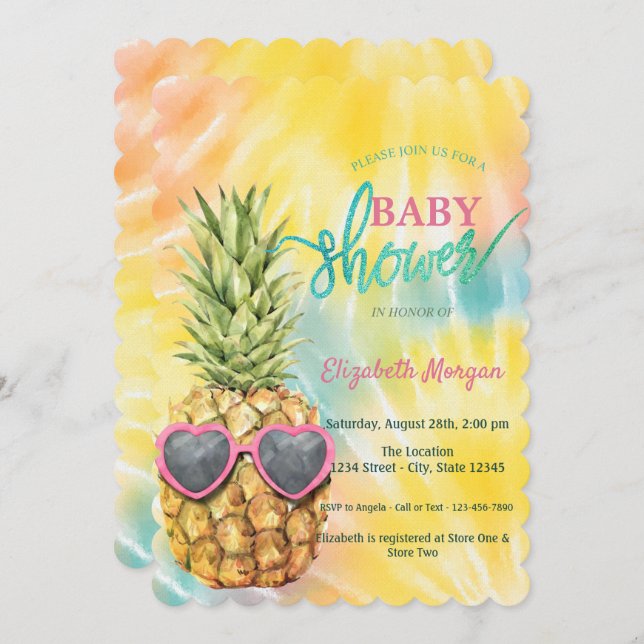 Coola Tropical Tie Dye Baby Shower Inbjudningar (Fram/baksida)