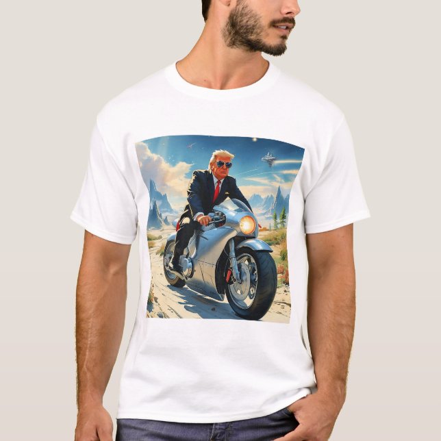 coola Trump Motorcycle Alien Planet Spacesship MAG T Shirt (Framsida)