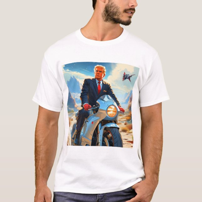 coola Trump Motorcycle Alien Planet Spacesship MAG T Shirt (Framsida)