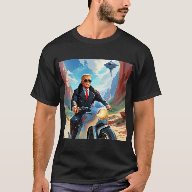 coola Trump Motorcycle Alien Planet Spacesship MAG T Shirt (Framsida)