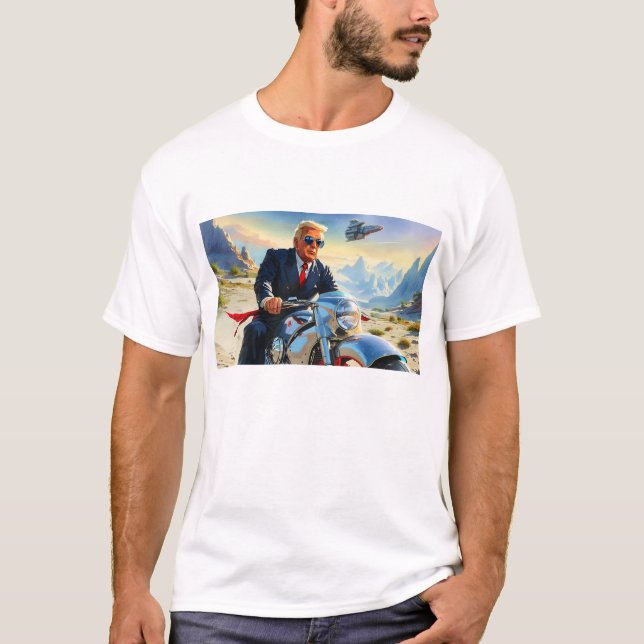 coola Trump Motorcycle Alien Planet Spacesship MAG T Shirt (Framsida)