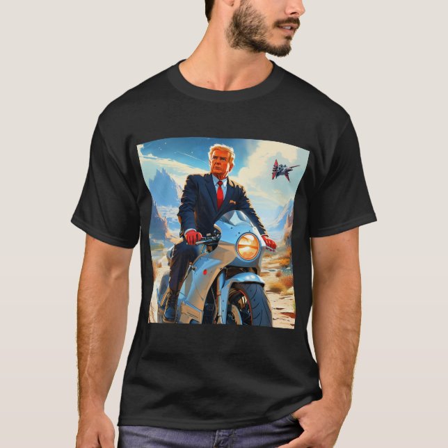 coola Trump Motorcycle Alien Planet Spacesship MAG T Shirt (Framsida)