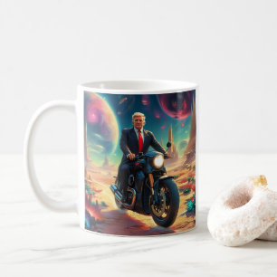 coola Trump Motorcykel på Alien Planet MAGA Kaffemugg