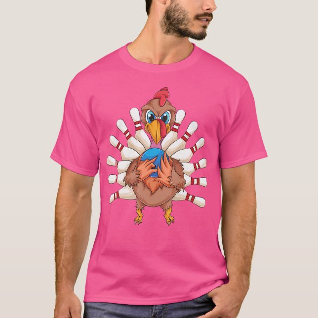 Coola Turkey Bowling Pin Feathers Funny Thanksgive T Shirt (Framsida)