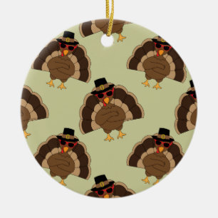 Coola Turkiet Thanksgiving roligt brun grönt mönst Julgransprydnad Keramik