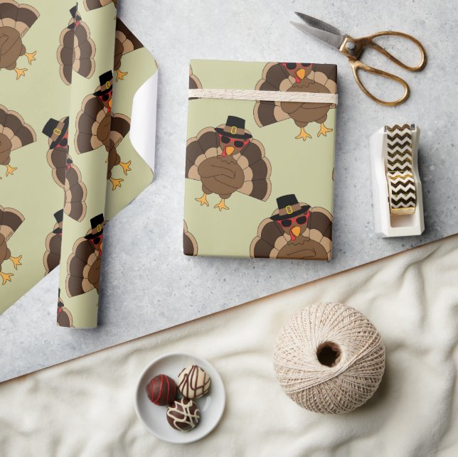 Coola Turkiet Thanksgiving roligt brun grönt mönst Presentpapper (Hantverk)