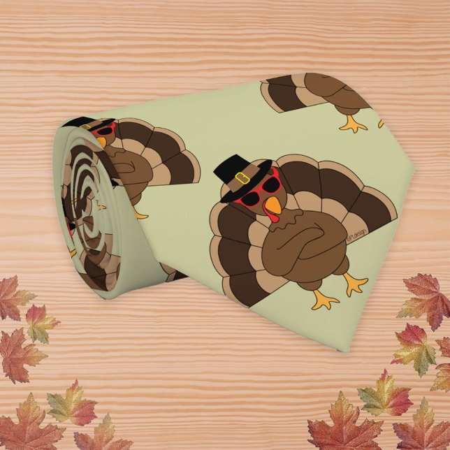 Coola Turkiet Thanksgiving roligt brun grönt mönst Slips (Skapare uppladdad)