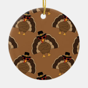 Coola Turkiet Thanksgiving roligt bruna mönster Julgransprydnad Keramik