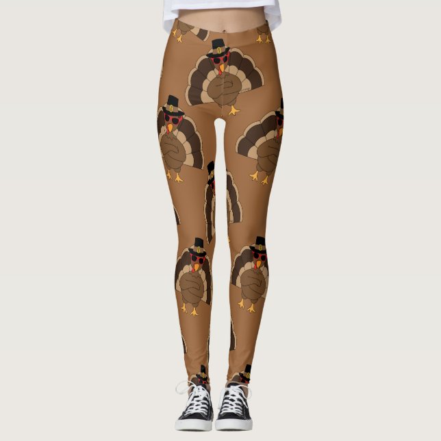 Coola Turkiet Thanksgiving roligt bruna mönster Leggings (Framsida)