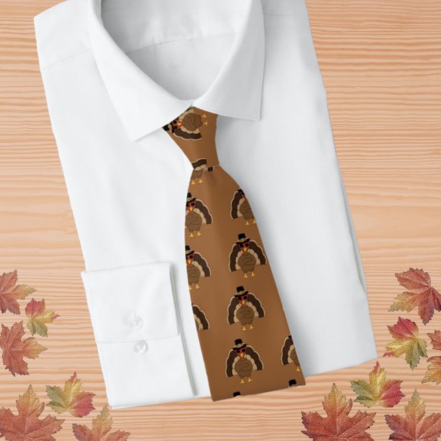 Coola Turkiet Thanksgiving roligt bruna mönster Slips (Cool Turkey Thanksgiving fun brown pattern Neck Tie by PLdesign, custom gift for him.)