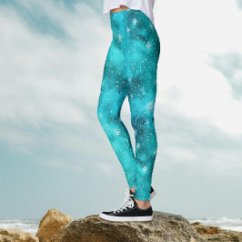 Coola Turquise Winter Snö Mönster Watercolor Leggings