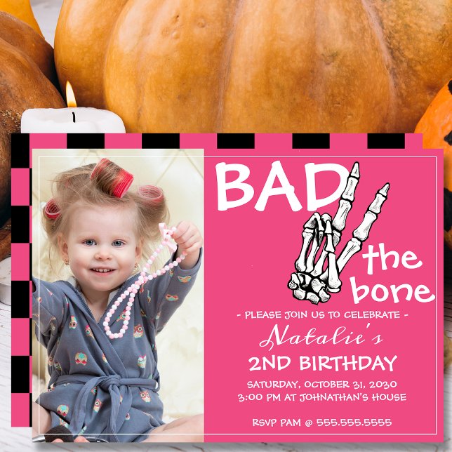 Coola två två Bone Halloween 2:a födelsedagen Part Inbjudningar (Skapare uppladdad)