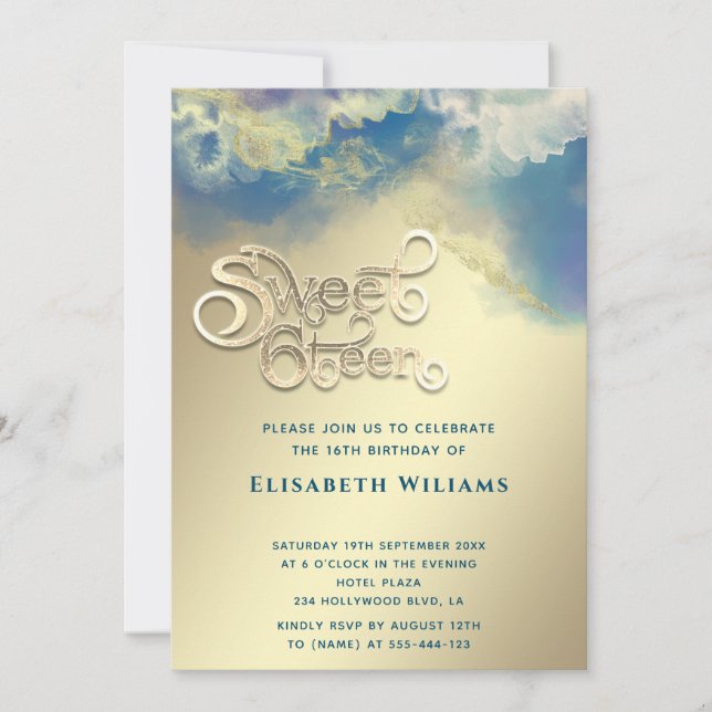 Coola-typografi Abstrakt alkohol bläck guld modern Inbjudningar (Framsida)