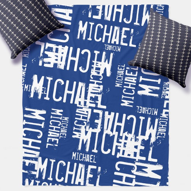 Coola Typografi Vit Namn på marinblått Fleecefilt (Skapare uppladdad)