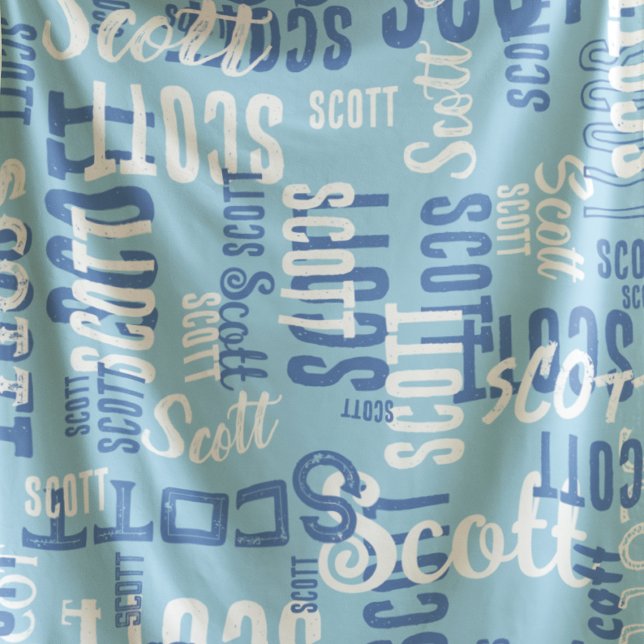Coola Typography Graffiti Mönster Namn Blue Fleecefilt (Skapare uppladdad)