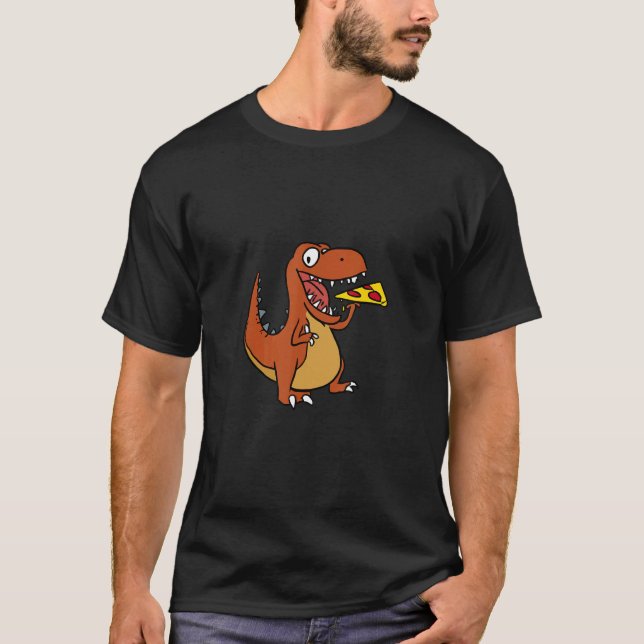 Coola Tyrannosaurus Rex Dinosaur Eating Pizza T Shirt (Framsida)