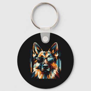 Coola Tysk Shepherd Hund Cubism Art Stil Christma Nyckelring