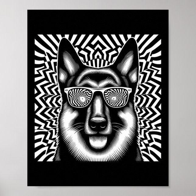 Coola Tysk Shepherd Hund Op Art Stil jul 1 Poster (Framsidan)