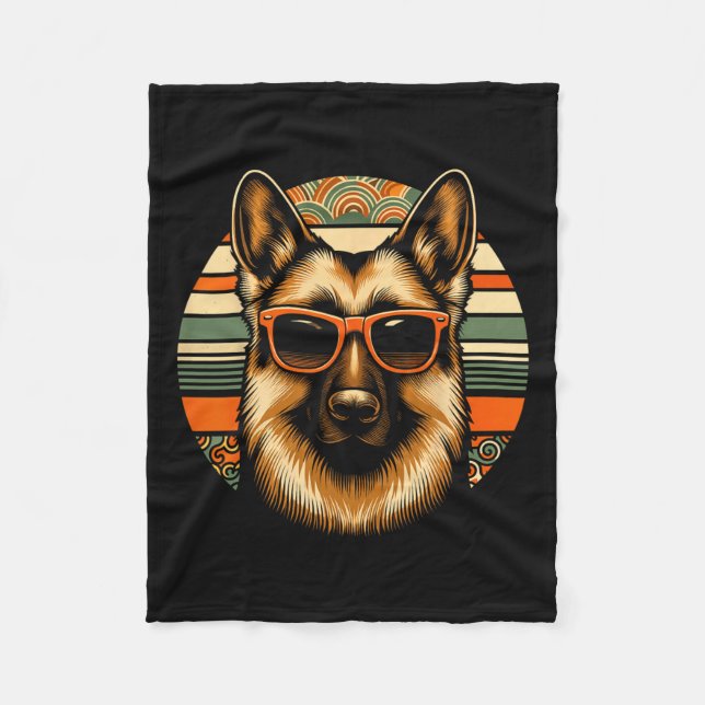 Coola Tysk Shepherd Hund Retro Art Stil jul Fleecefilt (Framsidan)