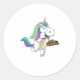 Coola Unicorn Eating Sushi Funny Japansk Food Runt Klistermärke