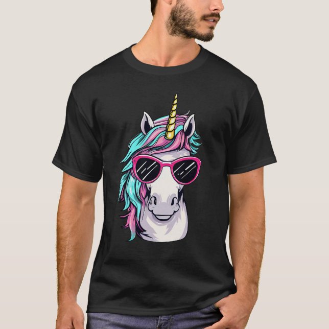 Coola Unicorn Head Porträtt med solglasögon - T Shirt (Framsida)