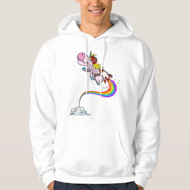 Coola Unicorn Jetpack Rainbow Funny Horned Horse Hoodie (Framsida)