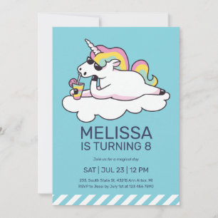 Coola Unicorn Summer Sunglasses Girl Birthday Inbjudningar