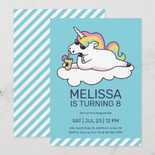 Coola Unicorn Summer Sunglasses Girl Birthday Inbjudningar