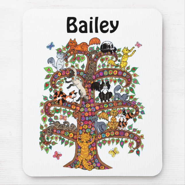 Coola Unik färglös Träd Cat Flower Monogram Namn Musmatta (Framsidan)