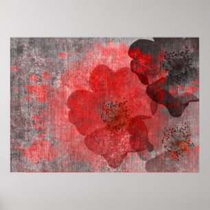 Coola, unik röd grått asian stil blomkonst poster