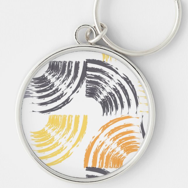 Coola, unik, trendig, färgstarka penseldrag i täto rund silverfärgad nyckelring (Framsidan)