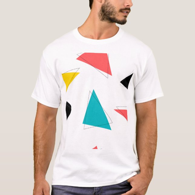 Coola unika, moderiktiga stads- färgrika trianglar t shirt (Framsida)