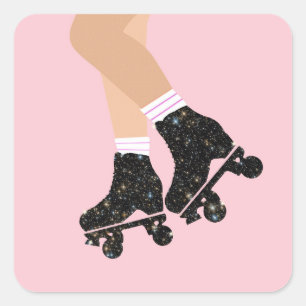 Coola Universe Roller Skates Derby Skater Rosa Fyrkantigt Klistermärke