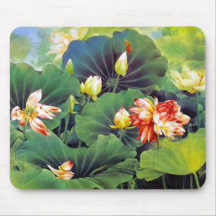 Coola vacker kinesisk lotus-blomma grönt löv art musmatta
