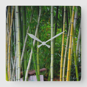Coola Vackra Bamboo Grove-Gröntens Gult och Gråt Fyrkantig Klocka