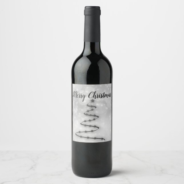Coola, vackra Sparkly, Silver Vin-etikett Vinflaska Etikett (Framsida)