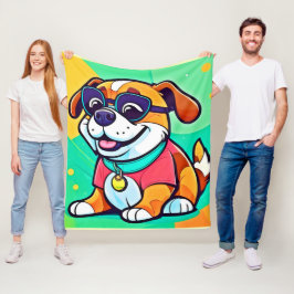 Coola Valp Tecknad Stil Artwork Fleecefilt